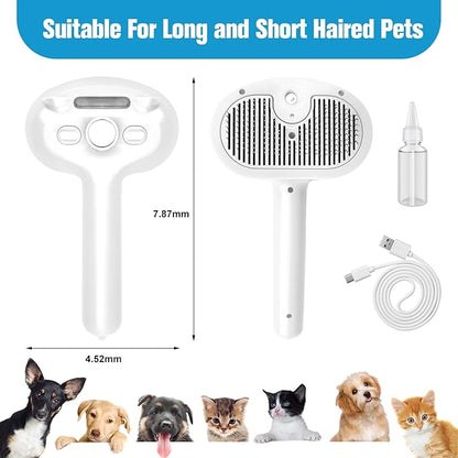Steam Brush for Cats,4 in 1 Cat Steam Brush,Self-Cleaning Slicker Brushes for Dogs,Pet Spary Hair Removal Comb for Grooming Massage,Recharegable Cat Dog Hair Remover for Long&amp;Short Haired Dogs White