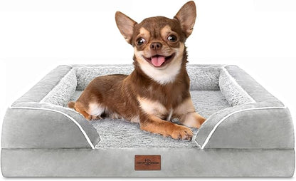 Comfort Expression Small Dog Beds Waterproof Orthopedic Foam Dog Sofa Beds for Small Dogs Comfy Pet Bed with Washable Removable Cover &amp; Non-Slip Bottom(X-Small,Grey White)