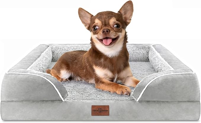 Comfort Expression Small Dog Beds Waterproof Orthopedic Foam Dog Sofa Beds for Small Dogs Comfy Pet Bed with Washable Removable Cover &amp; Non-Slip Bottom(X-Small,Grey White)