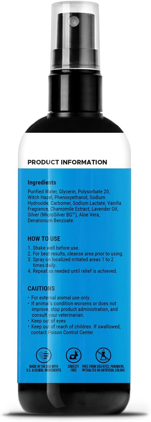 Restore + Soothe Hot Spots Spray for Dogs &amp; Cats - Gentle on Sensitive Skin, Chlorhexidine Alternative Spray, Soothes Itching, Irritation with Aloe and Microsilver (Lavender) - 4oz
