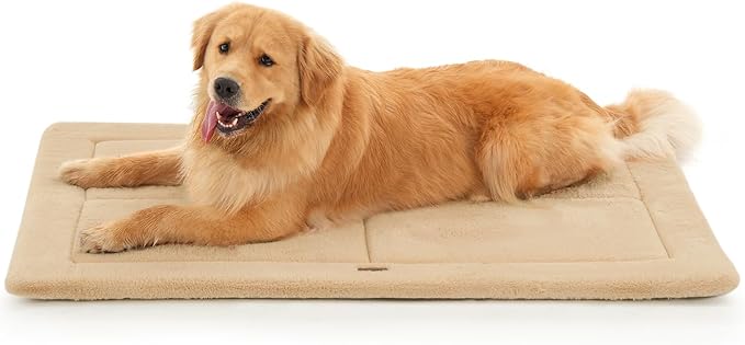 Made4Pets Dog Crate Pad Bed for Large Dogs, Washable &amp; Reversible, Anti-Slip Kennel Mat for Cozy Sleeping, Soft Fluffy Dog Bed for Indoor &amp; Outdoor Use, 44"x32", Khaki