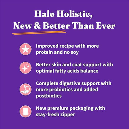 Halo Holistic Cat Food Wild Caught Salmon &amp; Whitefish Formula, Healthy Grains Dry Cat Food, Complete Digestive Health, Kibble for Adult Cats, 3 lb Bag