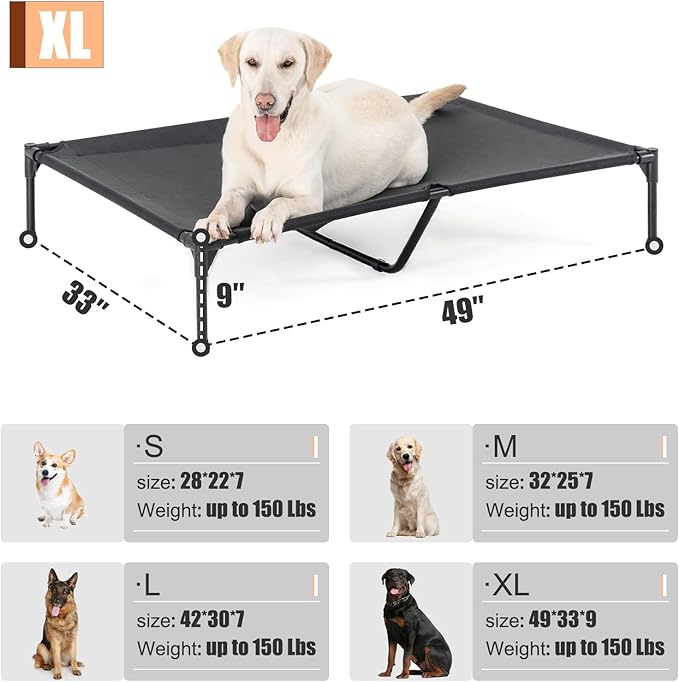 XL Elevated Dog Bed for Large Dogs, Extra Raised Dog Cot Beds, Heavy Duty Pet Cots with Durable Supportive Teslin Recyclable Mesh, Indoor &amp; Outdoor Pet Bed