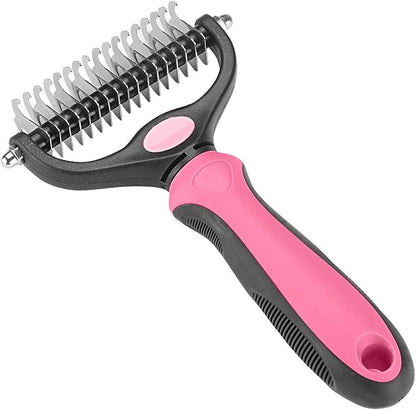 Pet Grooming Tool - 2 Sided Undercoat Rake for Cats and Dogs - Safe Dematting Comb for Easy Mats &amp; Tangles Removing - No More Nasty Shedding and Flying Hair