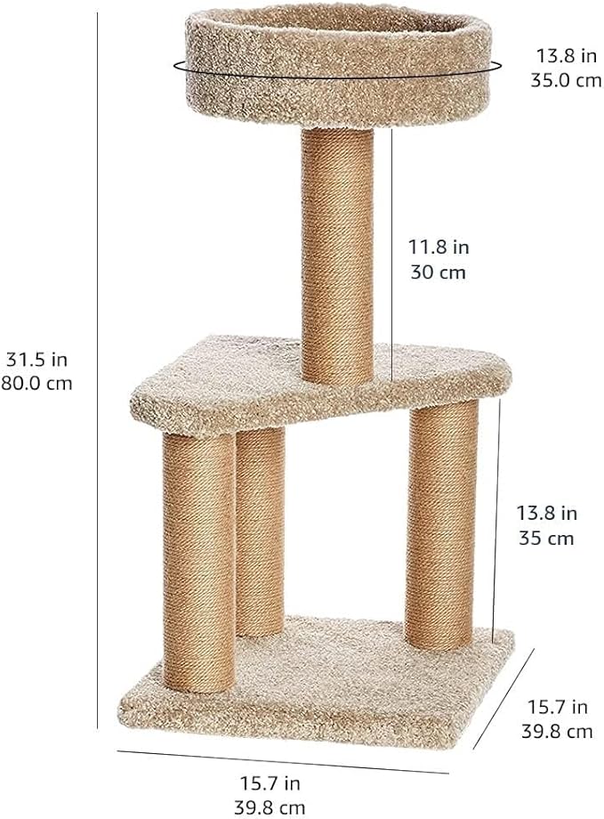 Amazon Basics Cat Tree - Indoor Cat &amp; Kittens Multi-Level Climbing Activity Tower with Scratching Posts, Medium (31.5"H) - Beige