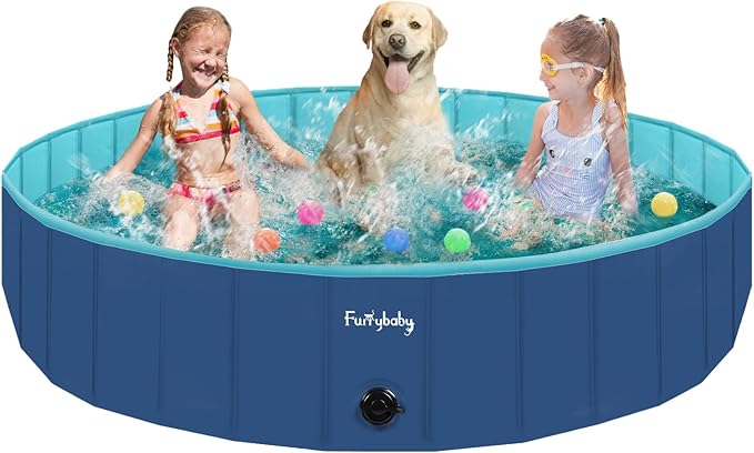 Furrybaby Dog Pool, Kiddie Pool Hard Plastic Foldable Dog Pools for Large Dogs Portable Pet Doggie Wading Swimming (Navy 63&