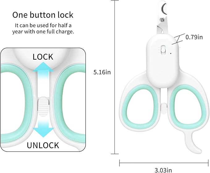 PAKEWAY Pet Nail Clipper with LED &amp; -U-V Light, Cat Claw Trimmer with Ultra Bright LED Light for Nail Bloodline to Avoid Over Cutting, Sharp Angled Blade Grooming Tool for Dog Cat Rabbit Small Animals