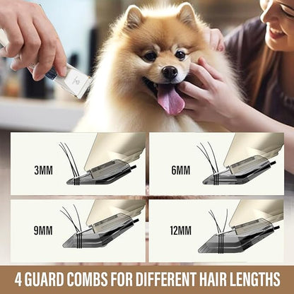Grooming Kit for Dogs at Home - Rechargeable Low Noise Cat and Dog Shavers &amp; Clippers for Grooming Thick Hair - Cordless Grooming Clippers Includes Pet Hair Clippers, Nail Trimmer, Shears &amp; Bath Brush