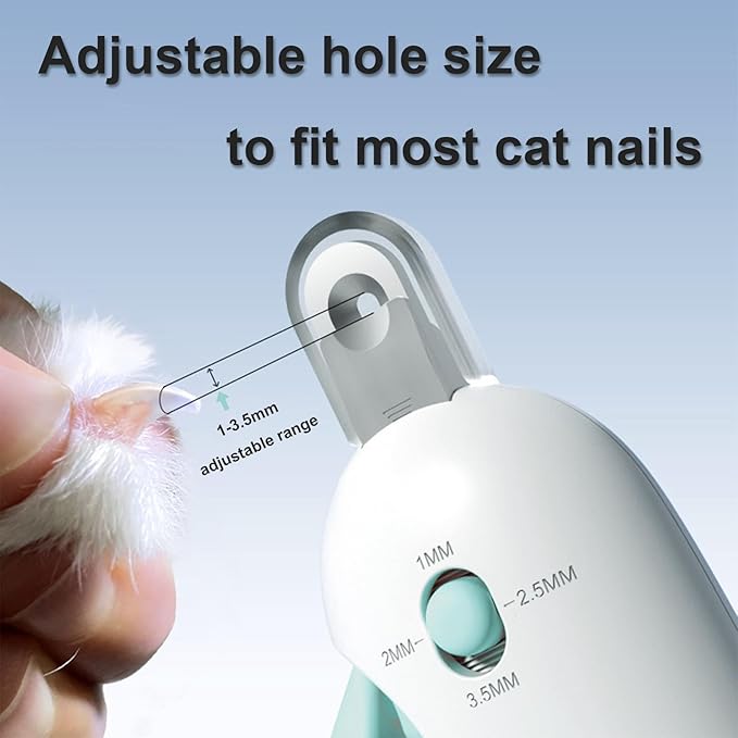 Pett Nail Clipper for Cats - Gentle Round-Hole Trimmer with Dust Storage | Adjustable Size &amp; Hidden Nail File | Pet Grooming Tool for Safe &amp; Loving Care (Blue)