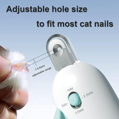 Pett Nail Clipper for Cats - Gentle Round-Hole Trimmer with Dust Storage | Adjustable Size &amp; Hidden Nail File | Pet Grooming Tool for Safe &amp; Loving Care (Blue)