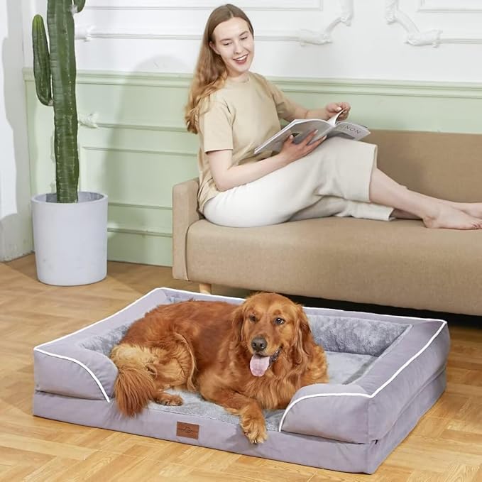 Comfort Expression XXL Waterproof Orthopedic Dog Bed for Extra Large Dogs, Orthopedic Foam Dog Beds, Washable Dogs Sofa Bed with Removable Cover &amp; Non-Slip Bottom(XX-Large,Purple)