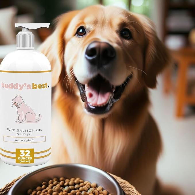 Salmon Oil for Dogs &amp; Cats – Omega 3 Supplement with EPA &amp; DHA | 100% Norwegian Fish Oil | Odorless, Human-Grade | Skin, Coat &amp; Joint Support | 32 oz | Buddy’s Best