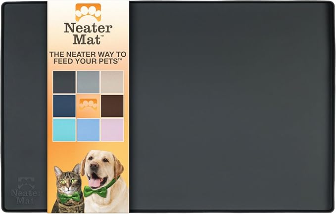 Neater Pet Brands Neater Mat Pet Mats for Food and Water, Cat &amp; Dog Bowl Mat Waterproof Silicone, Feeding Tray, Dog Food Mats for Floors, Placemat w/Raised Edge for Under Bowls, 19” x 12”, Black