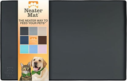 Neater Pet Brands Neater Mat Pet Mats for Food and Water, Cat &amp; Dog Bowl Mat Waterproof Silicone, Feeding Tray, Dog Food Mats for Floors, Placemat w/Raised Edge for Under Bowls, 19” x 12”, Black