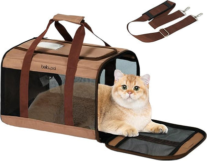 BELLA &amp; PAL Cat Carrier Travel Bag, Airline Approved Lightweight Cat Carrier, Soft Sided Pet Carrier for Puppy Dogs Up to 18lbs, Collapsible Kitten Bag with Removable Waterproof Mat, Ventilated Mesh