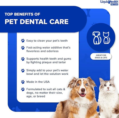 LIQUIDHEALTH Pet Dental Care Water Additive for Dogs &amp; Cats - Fast Acting Pet Bad Breath Freshener, Dog Mouth Wash, Animal Oral Dental Rinse, Plaque &amp; Tartar Teeth Cleaning Solution, USA Made (16 oz)