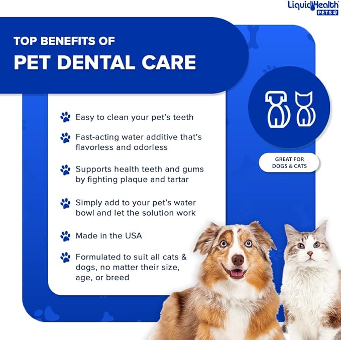 LIQUIDHEALTH Pet Dental Care Water Additive for Dogs &amp; Cats - Fast Acting Pet Bad Breath Freshener, Dog Mouth Wash, Animal Oral Dental Rinse, Plaque &amp; Tartar Teeth Cleaning Solution (2-Pack)