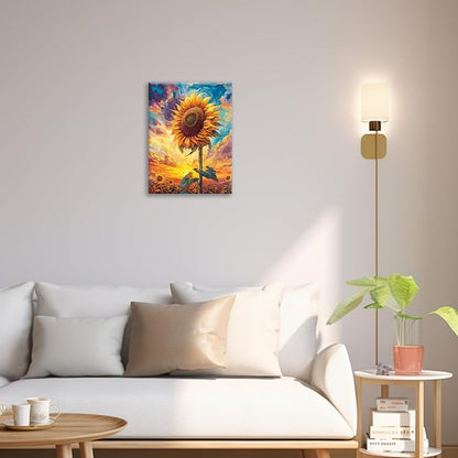 Sunflower Wall Art Canvas Yellow Floral Wall Decor Prints Framed Painting Pictures Gifts Artwork for Bathroom Bedroom Living Dining 12"x16"