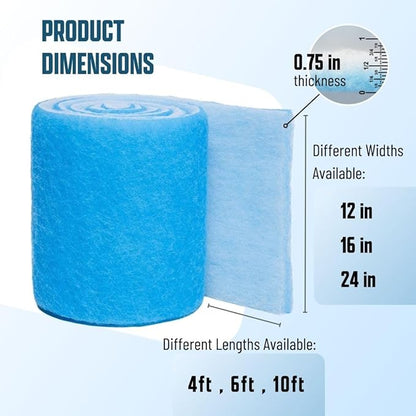 Premium Aquarium Filter Media Pad - Cut-to-Fit Roll, Fresh and Saltwater Safe, Blue &amp; Dye-Free Options, Made in USA (12 ft, Blue)