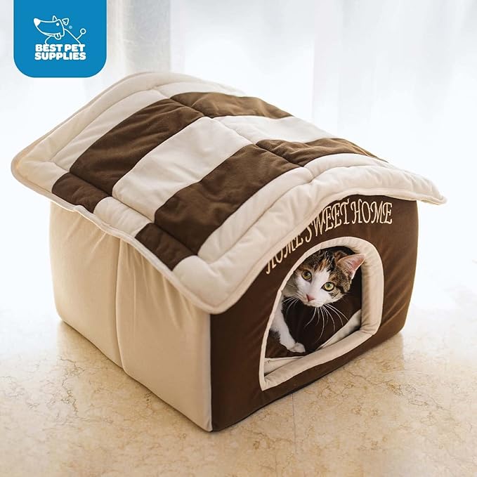 Best Pet Supplies Portable Indoor Pet House – Perfect for Cats &amp; Small Dogs, Easy To Assemble – Cream