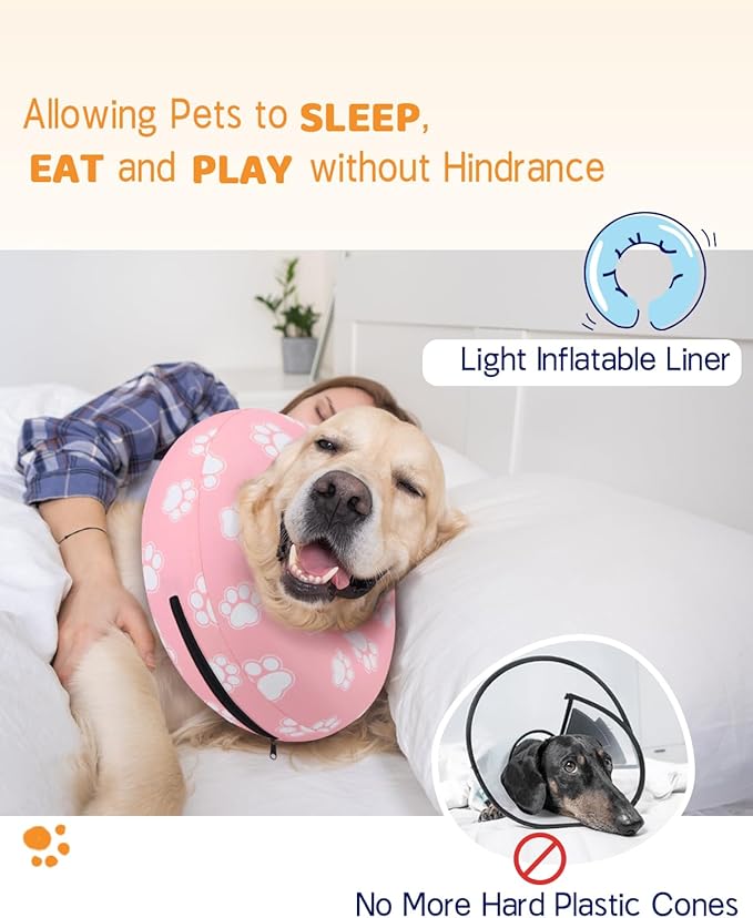 Supet Inflatable Dog Cone Collar Alternative After Surgery, Dog Neck Donut Collar Recovery E Collar, Soft Pet Cone for Small Medium Large Dogs