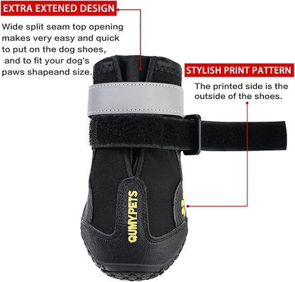 QUMY Dog Shoes for Large Dogs, Medium Dog Boots &amp; Paw Protectors for Winter Snowy Day, Summer Hot Pavement, Water-Resistant in Rainy Weather, Outdoor Walking, Indoor Hardfloors Skid-Resistant Sole