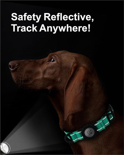 TagME Airtag Dog Collar,Waterproof Reflective Pet Collar with Airtag Holder,Soft Padded and Double D-Rings for Large Dogs,Turquoise
