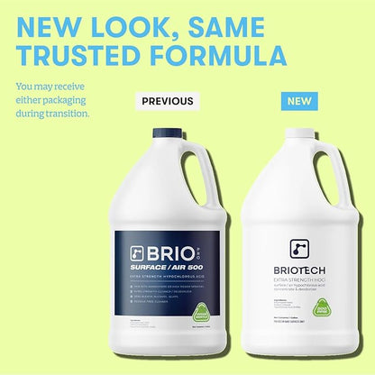 BRIOTECH Extra Strength HOCl Cleaner, 500 PPM Hypochlorous Acid Concentrate, ULV Foggers &amp; Humidifiers, Professional Deodorizer for Dental, Offices, Schools, Homes, Peroxide Free, 1 Gallon (2 Pack)