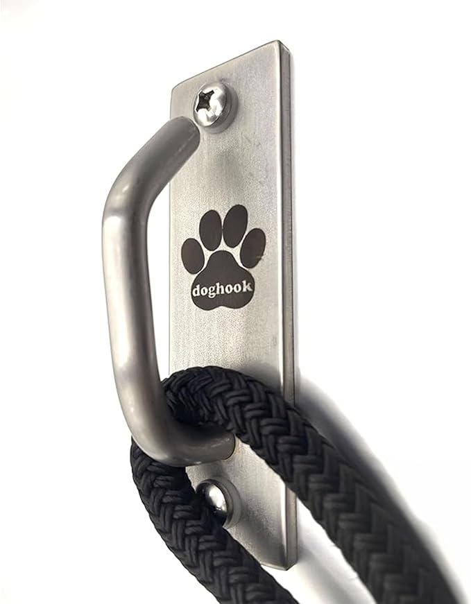 Canine Hitch- Secure Dog Leash Parking Mounted Indoor – Outdoor Wall Hook - Tie Out Stainless Steel Practical Lead Management for Home &amp; Business, Slim Compact