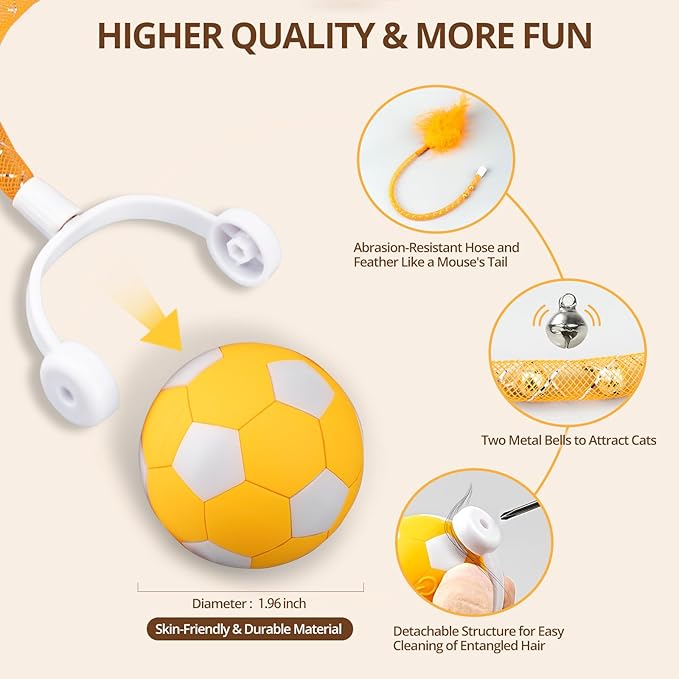 Cat Toy Ball,Interactive Cat Toy Ball with 3 Modes for Indoor Cat,The 2025 Generation Self Moving Cats Toy,Rolling Cats Toy with Feather &amp; Bells for Bored Cats &amp; Small dogs,Touch to Activate (Orange)
