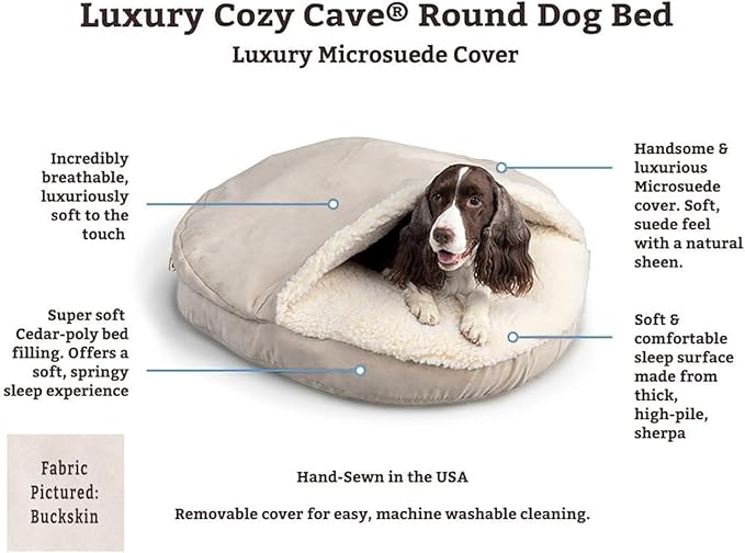 Snoozer Luxury Cozy Cave Dog Bed - Indoor Dog Bed with Cover Cave, Covered Calming Burrow for Medium &amp; Large Sized Pets with Blanket Attached, Enclosed, Washable - XL, Camel