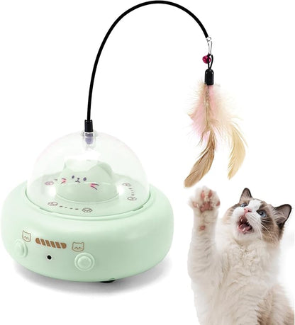 Automatic Cat Toys with Feathers, Interactive Cat Toy for Indoor Exercise, Rechargeable Teasing Toys for Indoor Cats, USB Powered, Smart Standby&amp;Obstacle Avoidance(Green)