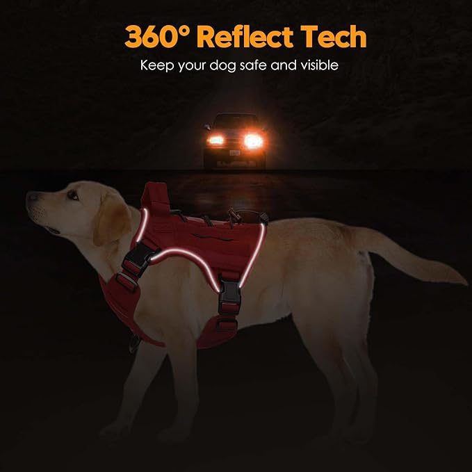 Heavy-Duty Tactical Dog Harness for Large Dogs, No Pull Adjustable Reflective Pet Vest with Molle System, K9 Military-Grade Control for Service Training, Outdoor &amp; 10+ Breeds, Red, Medium