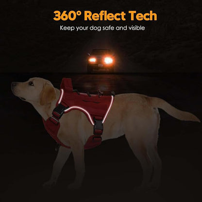 Heavy-Duty Tactical Dog Harness for Large Dogs, No Pull Adjustable Reflective Pet Vest with Molle System, K9 Military-Grade Control for Service Training, Outdoor &amp; 10+ Breeds, Red, Medium