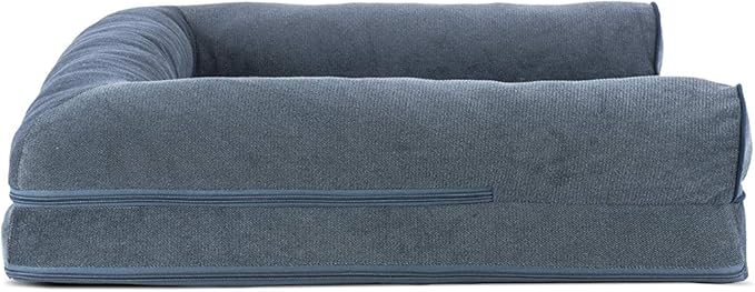 Furhaven Cooling Gel Dog Bed for Large/Medium Dogs w/ Removable Bolsters &amp; Washable Cover, For Dogs Up to 55 lbs - Sherpa &amp; Chenille Sofa - Orion Blue, Large