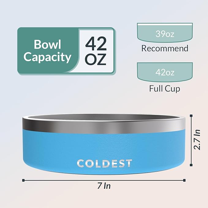 Coldest Dog Bowl - Anti Rust Metal, Non Slip, 3 Layers Insulated Stainless Steel Dog Bowls - Spill Proof &amp; Heavy Duty - Water Bowl for Dogs, Cats &amp; Pets, Dish Washer Safe (42 oz, Celestial Blue)