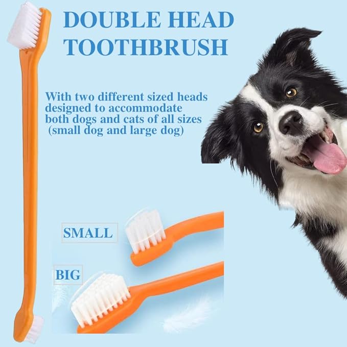 8 Pack Small Dog &amp; Cat Toothbrush Kit, 360º Pet Toothbrush/Mini Head/Dual Head / 10000 Ultra-Soft Bristles Tooth Brush/Finger Toothbrushs for Cat Kitten Doggie Dental Care, Oral Hygiene