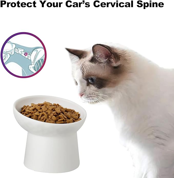 4 Pcs Small Ceramic Raised Cat Bowls, Tilted Elevated Food or Water Bowls, Stress Free, Backflow Prevention, Dishwasher and Microwave Safe, Lead &amp; Cadmium Free(4pc White)