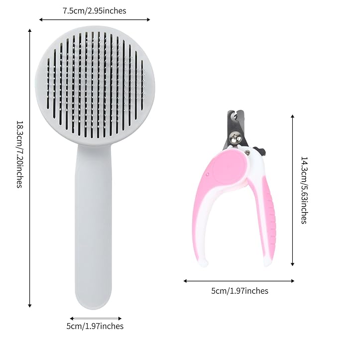 2PCS Pet Grooming Kit, Cat Brushes &amp; Cat Nail Clipper, Cat Grooming Brush for Sedding and Grooming Fur (Pink）