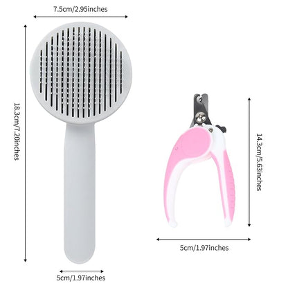 2PCS Pet Grooming Kit, Cat Brushes &amp; Cat Nail Clipper, Cat Grooming Brush for Sedding and Grooming Fur (Pink）