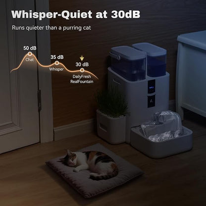 DailyFresh Cat Water Fountain 10L/338 oz Self Refilling, Pet Drinking Fountains for Dogs Indoor, Smart APP 5G WiFi Automatic Water Dispenser Oxygen-Rich, Wastewater Separation, BPA-Free