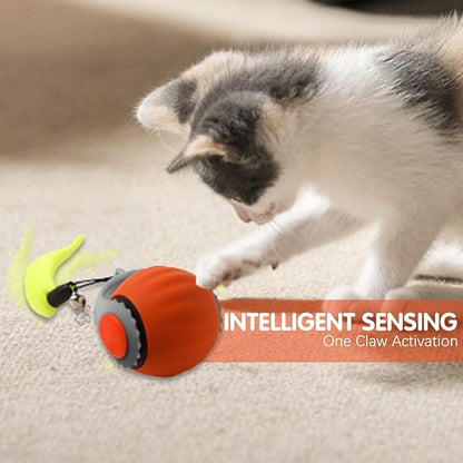 Speedy 3.0 Ball, Smart Interactive Cat Toy Balls, Automatic Rolling Ball 2.0 Enrichment Toy, with Tail Two Speed Adjustment (Orange + Blue)
