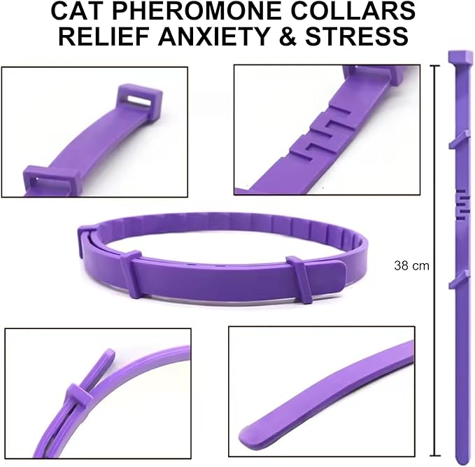 Calming Collar for Cats 4 Pack - Pheromone Collar for Stress and Anxiety Relief, Lasts 60 Days, Adjustable, Water-Resistant &amp; Breakaway Design to Make Cats Relaxed