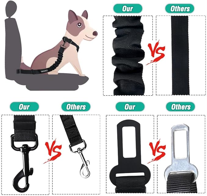 COOYOO Dog Seat Belt, Durability Retractable Dog Car Harness Adjustable Dog Seat Belt for Vehicle Nylon Pet Safety Seat Belts Heavy Duty &amp; Elastic