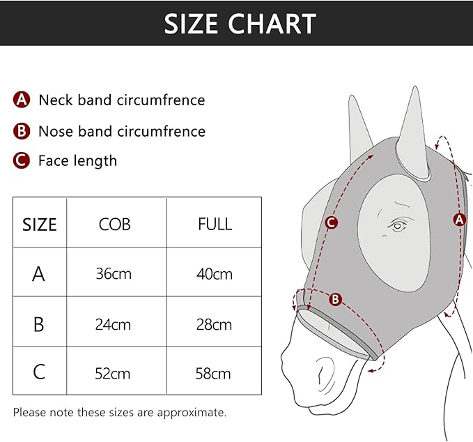 Horse Fly Mask, Fly Masks for Horses with Ears, Super Comfort &amp; Stretchy Fitting Equine Fly Mask Red Cob