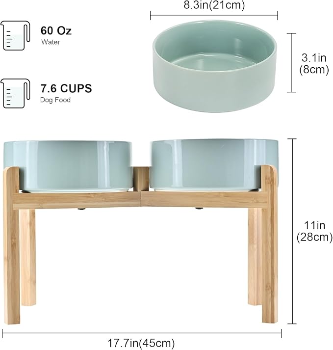 SPUNKYJUNKY Elevated Dog Bowls Ceramic, 8.3&