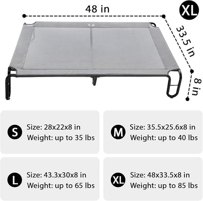 pettycare Elevated Outdoor Dog Bed - Dog Cots beds for Large Dogs XL, Waterproof Raised Dog Bed Easy to Assemble, Cooling Elevated Dog Bed with Teslin Mesh, Durable, Non Slip, Up to 85 lbs,Grey