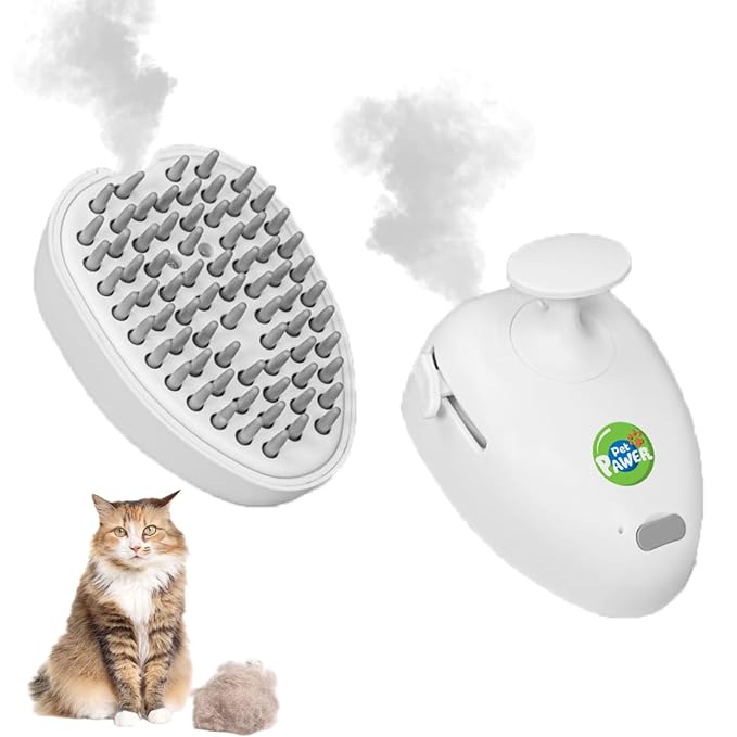 Cat Steam Brush for Shedding, 4 in 1 Rechargeable Steam Brush for Cats and Dogs, Anti-Static, Massage, Cleaning, Shedding &amp; Combing All In One!