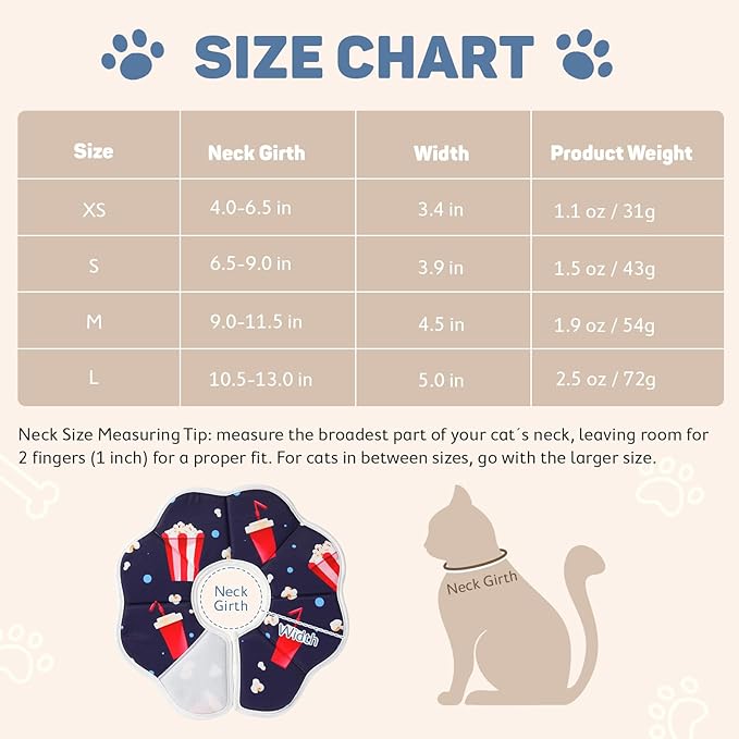 Avont Soft Cat Recovery Cone Collar, Adjustable Lightweight Kitten E-Collar for Small Dogs, Comfortable Neck Donut Stop Licking Scratching After Surgery -Popcorn(S)