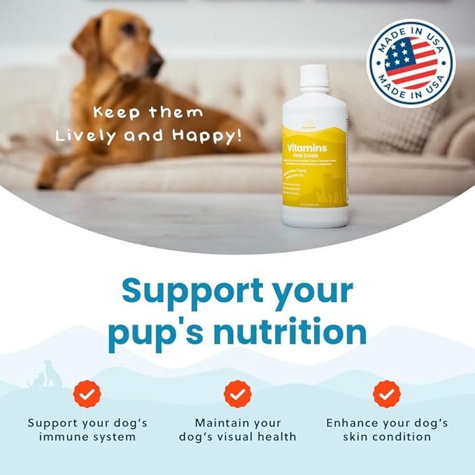 Liquid Multivitamin for Dogs with Probiotics, 8 in 1 Vitamins for Immune Support, Energy &amp; Digestion, High Absorption Liquid Dog Supplement, Made in USA, 16 oz